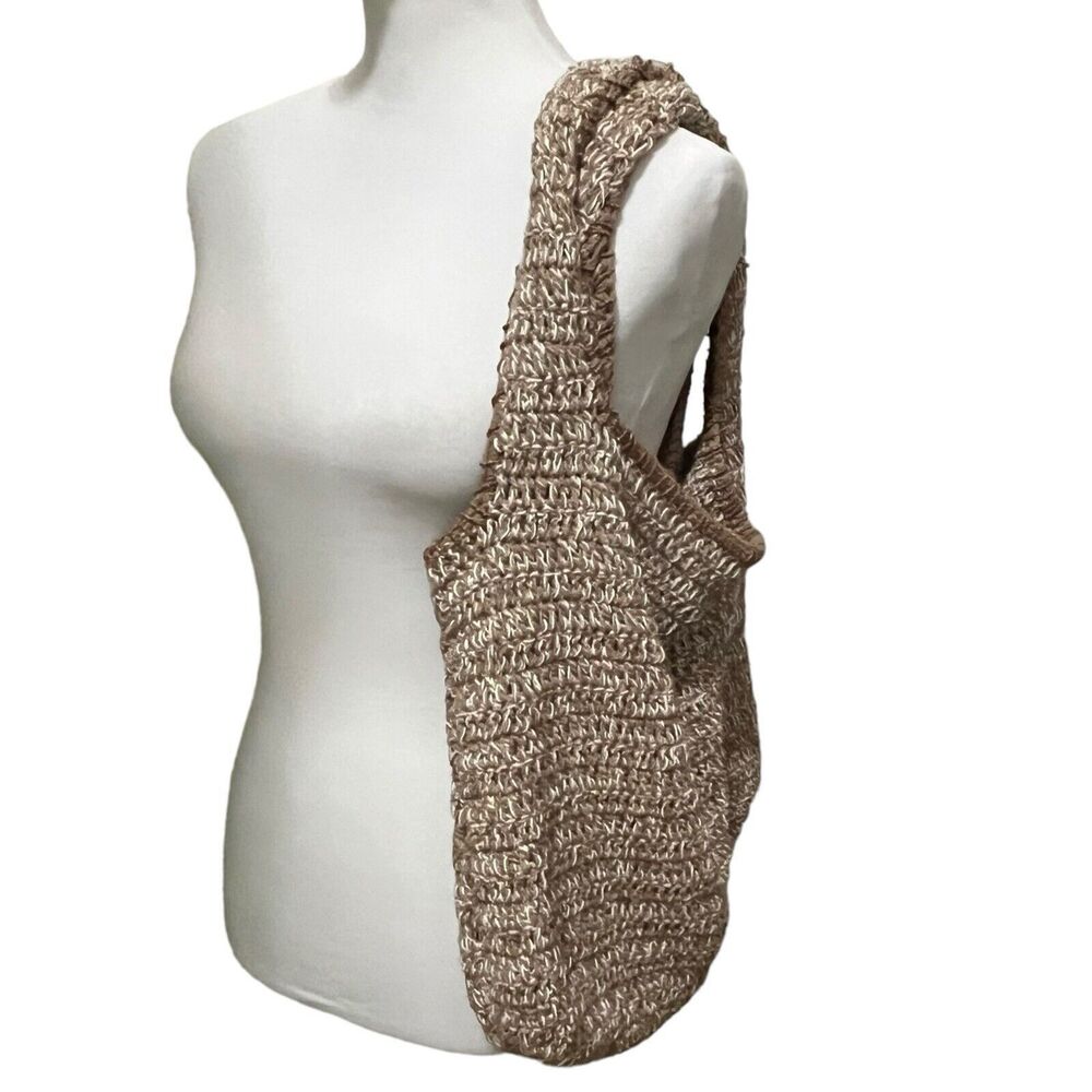 Free People Got Me in Stitches Tote Bag Brown One Size Boho Slouchy Crochet - Picture 2 of 13